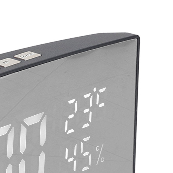 LED Digital Klocka 3 Nivåer Ljusstyrka Snooze USB Batteridriven Elektronisk Spegelväckarklocka med Temp Fuktighet Display Vit Ljus