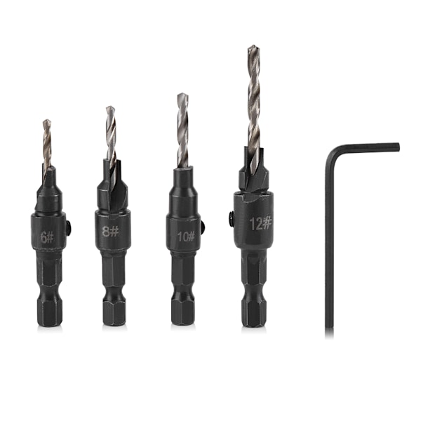 1/4 tums Hex Shank HSS Borr Snabbväxling #6 #8 #10 #12 Försänkare Träbearbetningsverktyg