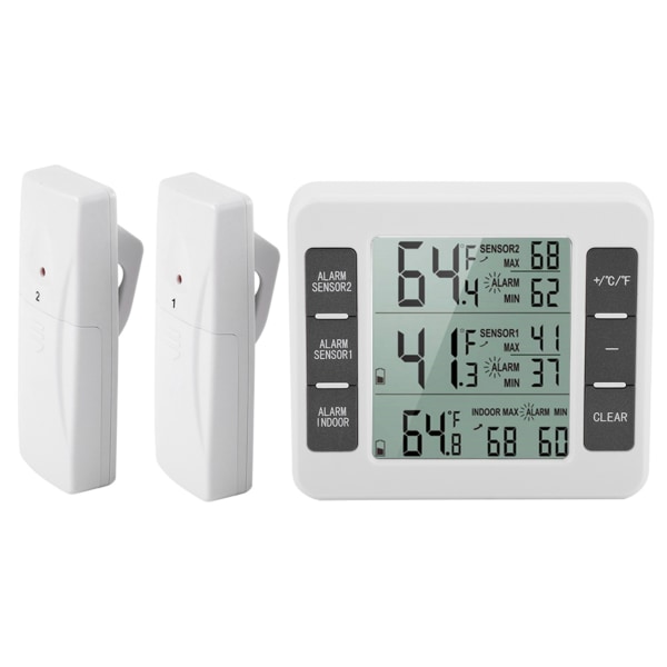 Trådlös Digital Larmande Kylskåpstermometer med 2 Sensorer Min/Maximal Display