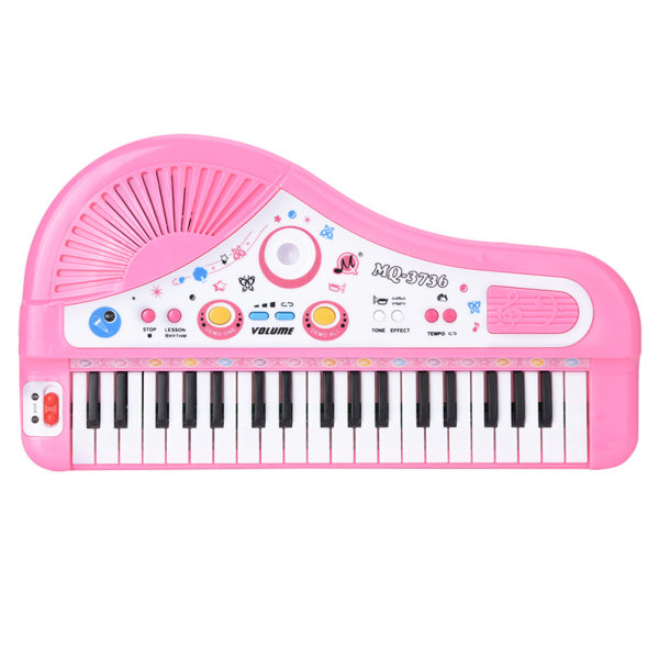37 tangentbord elektriskt pianoinstrument med mikrofon Utbildningsleksak för barn (rosa)