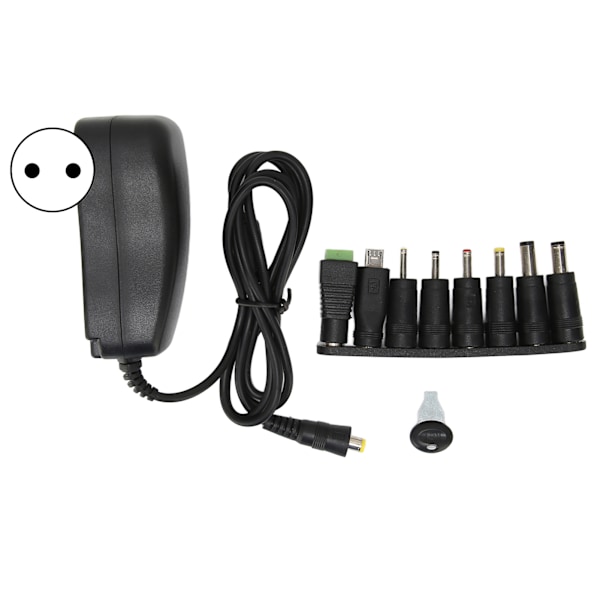 Multifunktionell 30W Universalströmadapter med USB-port, Spänningsjusterbar Strömadapter 100‑240VEU-kontakt