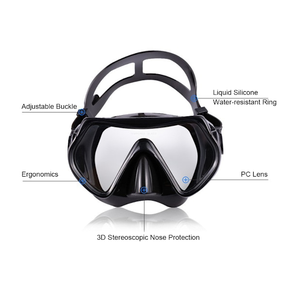 Dykarglasögon Tre-fönster Hög Klar Dykmask med Helt Torr Snorkel och Justerbara Fenor för Män Kvinnor Dykutrustning