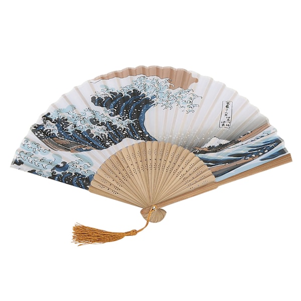 Elegant Japansk Stil Målade Vågor Retro Bambu Fällbar Fläkt Heminredning Kontor (#1)