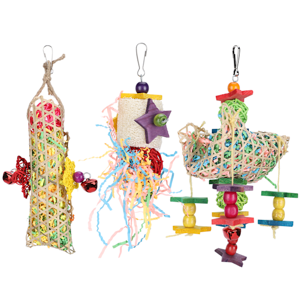 3kpl Rattan Paper Bird Hanging Cage -lelut koukulla, papukaijojen pureskeluleluvaruste