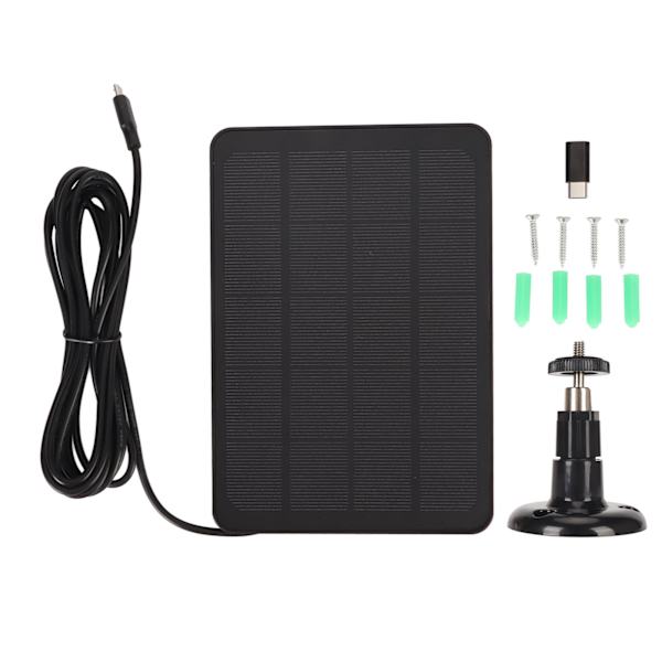 Kamera Solpanel IP65 Vattentät kameraladdare 5V 4W Hög effektivitet för Micro USB C Svart