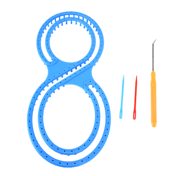 Stickmaskin 8-formad Plast Blå Loom Kit med Virknål och Sömnadsnålar för DIY Pläd Strumpor Halsduk Hatt Hantverk