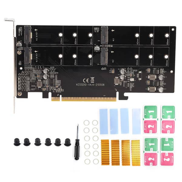 MAIWO PCIE X16 Adapterkort M.2 NVMe Protokoll 4-Bay Solid State Drive Array Kjøling