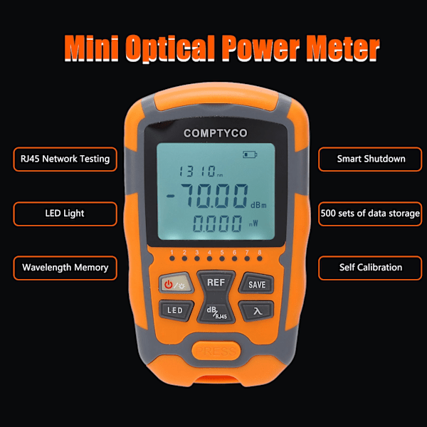 Mini Optisk Effektmåler Bærbar Optisk Fiberkabel Tester Multimeter med LED-lys