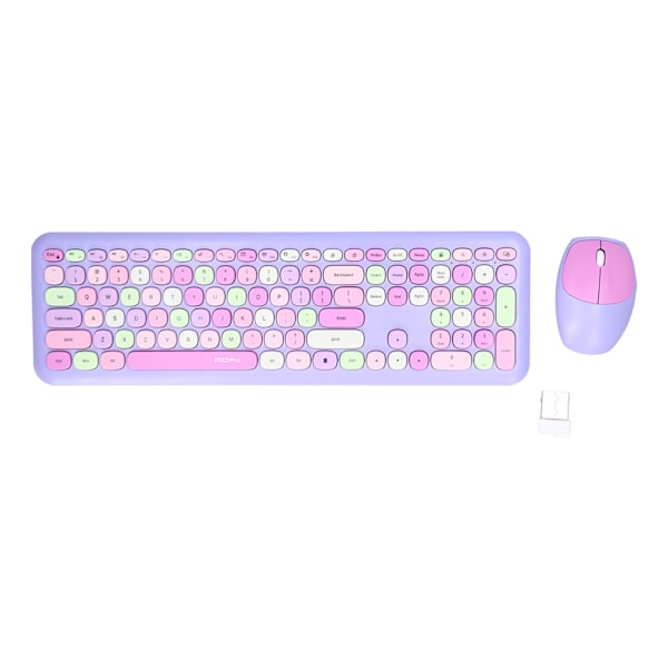 Näppäimistö-hiiri -yhdistelmä 2.4G Retro Monivärinen Hiljainen Langaton Näppäimistö ja Hiirisetti Violetti