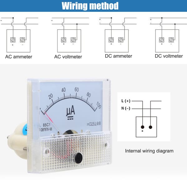 85C1 DC 0~100UA Pekarvisare Typ Amperemeter Analog Ström Panelmätare Mätinstrument