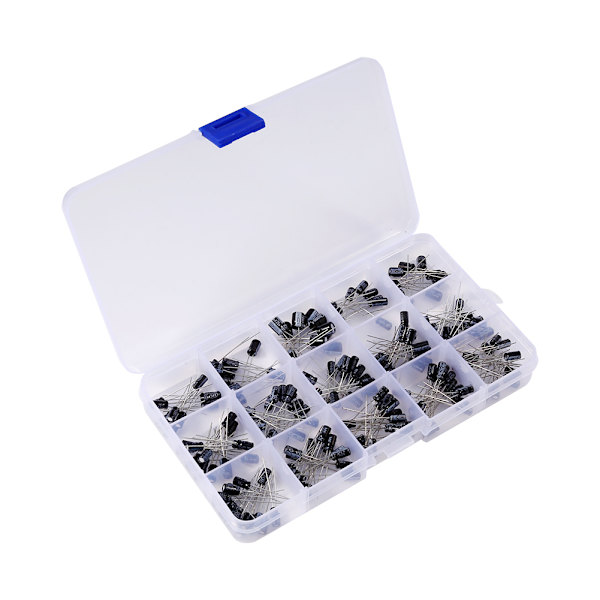 200 st DIY 15 Kapacitansmodeller 0,1uF-220uF Elektrolytkondensator Sortimentssats med Låda