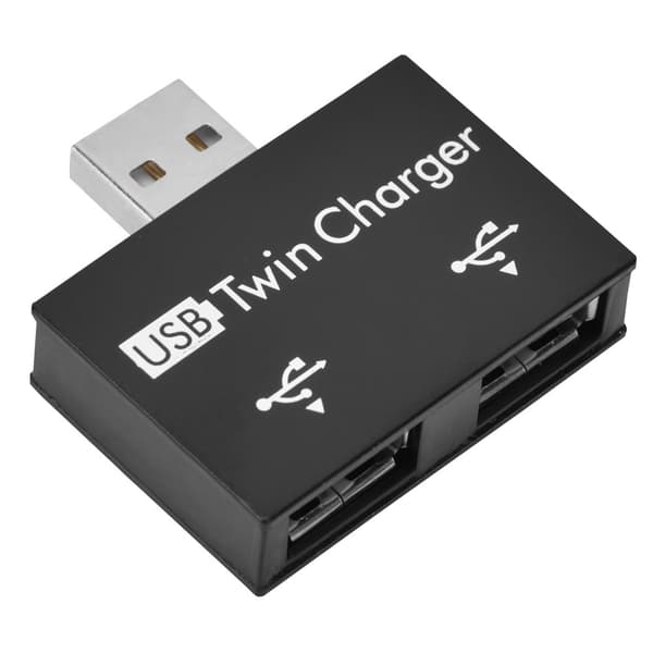 Hub USB2.0 Han til 2-Port USB Twin Oplader Splitter Adapter Koncentrator (Sort)