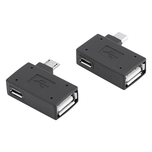 2 st USB 2.0 Honkontakt till Han Micro OTG Adapter Strömförsörjningsport 90 Grader Vänster 90 Grader Höger Vinklad
