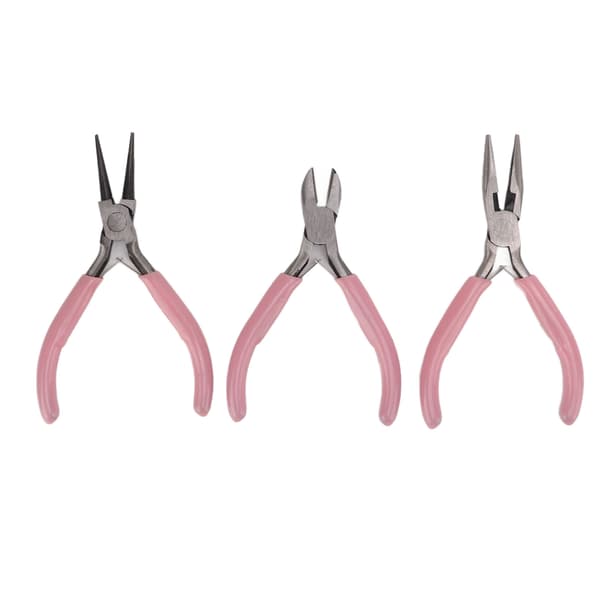 3 stk. rosa smykketang, rund nål, diagonal nese, karbonstål, solid og slitesterkt tangsett for håndverk DIY