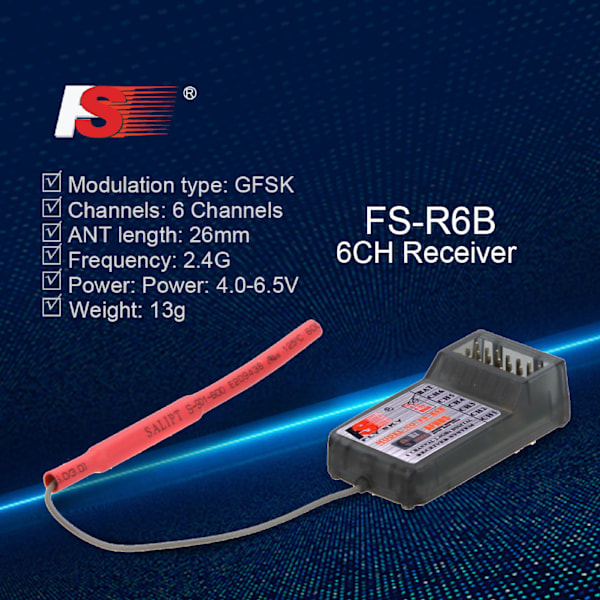 FlySky FS-R6B 2.4Ghz 6CH Vastaanotin FlySky TH9X FS-CT6B FS-T6 Lähettimille
