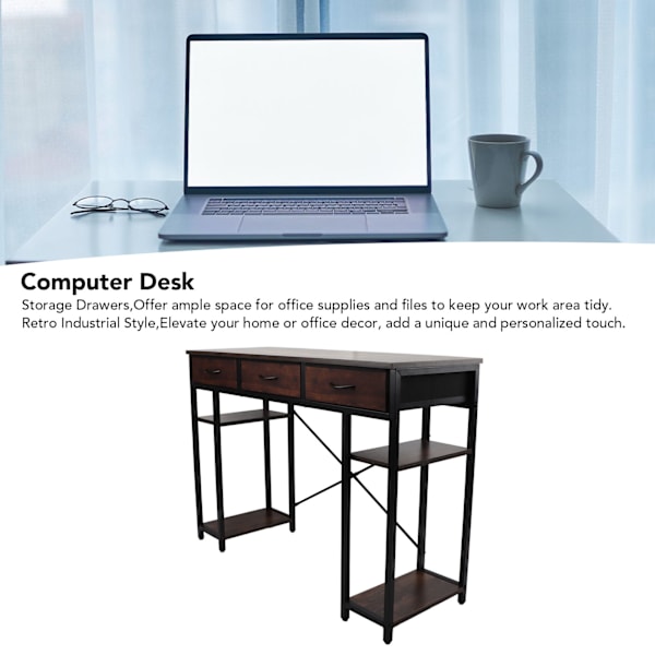 Datamaskinbord Retro Stil Praktisk Skuff Allsidig Solid Struktur Kontor Datamaskinbord Gaming Studie Skrivebord for Hjem Soverom