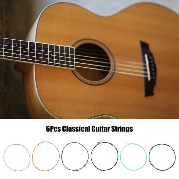 6 st/set Färgglada Normal Spänning Legering Nylonsträngar för Klassisk Gitarr