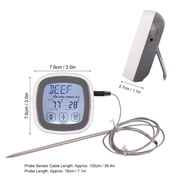 Digital matlagnings-termometer med pekskärm, timer och sond för kött