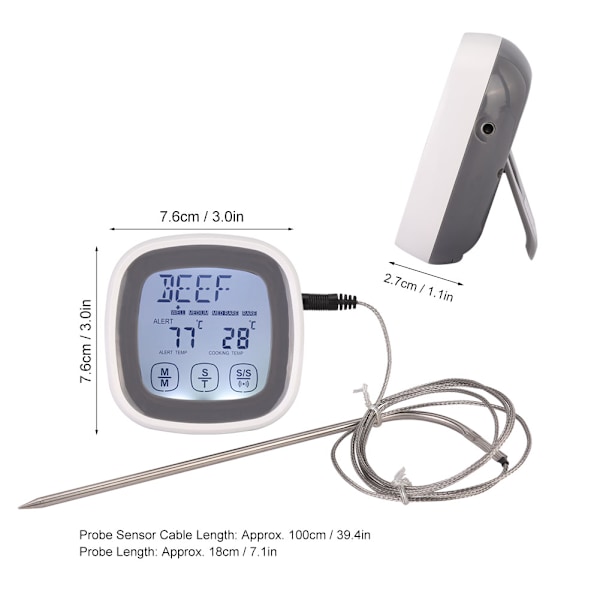 Touch Screen Køkken Madlavning Digital Mad Kød Termometer Timer Værktøj med Probe