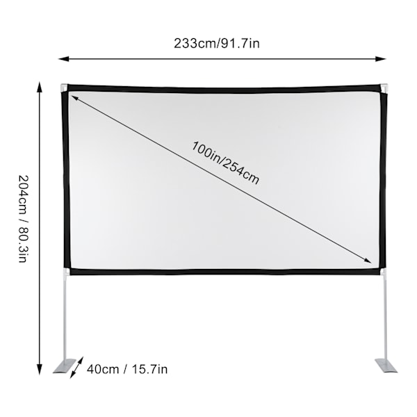 Bärbar Projektionsduk 4K HD 16:9 Vikbar Bakre Frontprojektionsgardin Skrynkelfri Med Stativ 100 tum