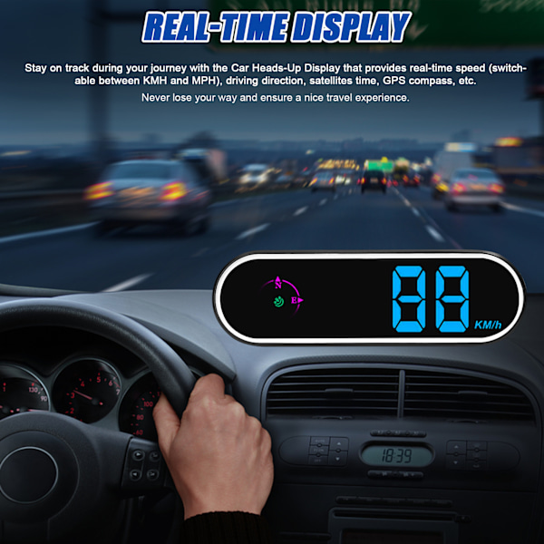 Bil Headup Display GPS Digital Hastighetsmätare med Färgstark LED-Display Klocka & Funktion Överhastighetslarm för Bil Lastbil SUV RV