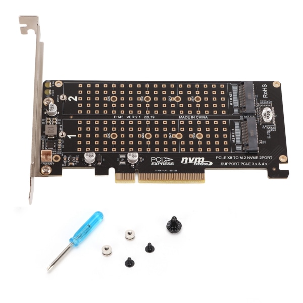 Adapterkort Dual M.2 NVMe SSD till PCIE X8 M Key Hard Drive Converter Reader Expansion CardPH45
