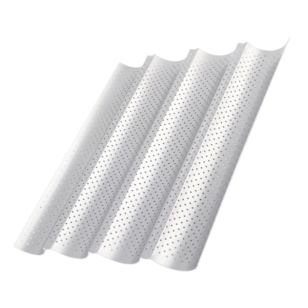 Non-stick MultiGrooves Bølgeformet Franskbrødspande Baguette Bageform Køkkenredskab (4 Riller)
