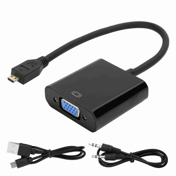 Micro HDMI til VGA Video Konverter Adapter 1080P for Raspberry Pi 4B med Strømforsyningsfunksjon Micro HDMI til VGA