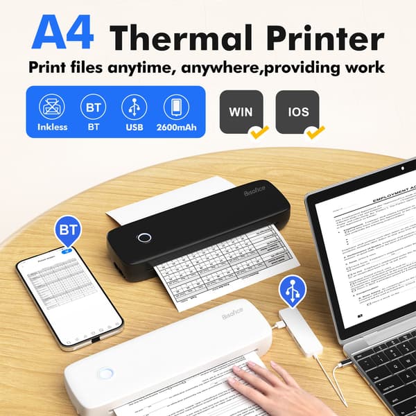 Termisk printer BT USB-forbindelse 203dpi Multifunktionel A4-fotoprinter til filer, billeder og plakater