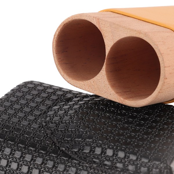 Svart Läder Cederträ 2 Rör Rese Cigarrfodral Humidor med Cigarrskärare