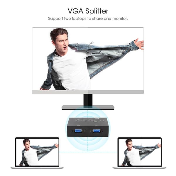 VGA Splitter Computertilbehør 2-i-1-ud 2-ports Switch HD Display Tilbehør til Host Switch