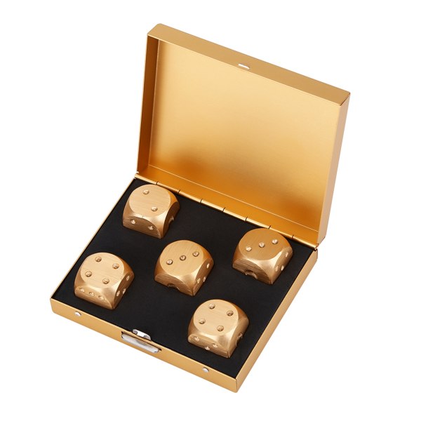 5 st aluminiumlegering bordsspel pokerspel tärningar set med förvaringsbox (guld fyrkantig låda)