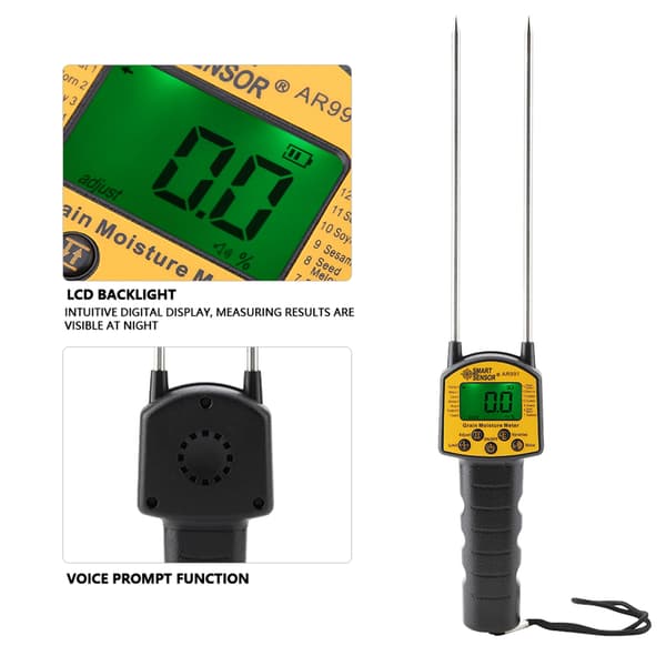 SMART SENSOR AR991 Digital LCD Kornfuktighetsmåler for Hvete Mais Ris Peanøtt Soya