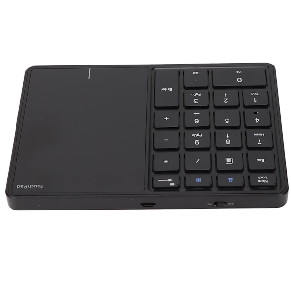 2 i 1 Trådløst Numerisk Tastatur Touchpad 22 Taster Trådløs BT4.2 2.4G Type C Opladning 500mAh Batteri Numerisk Tastatur Sort