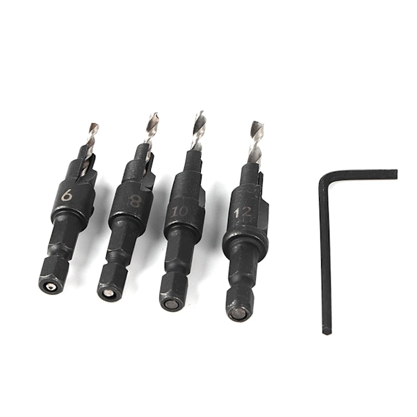 1/4 tums Hex Shank HSS Borr Snabbväxling #6 #8 #10 #12 Försänkare Träbearbetningsverktyg