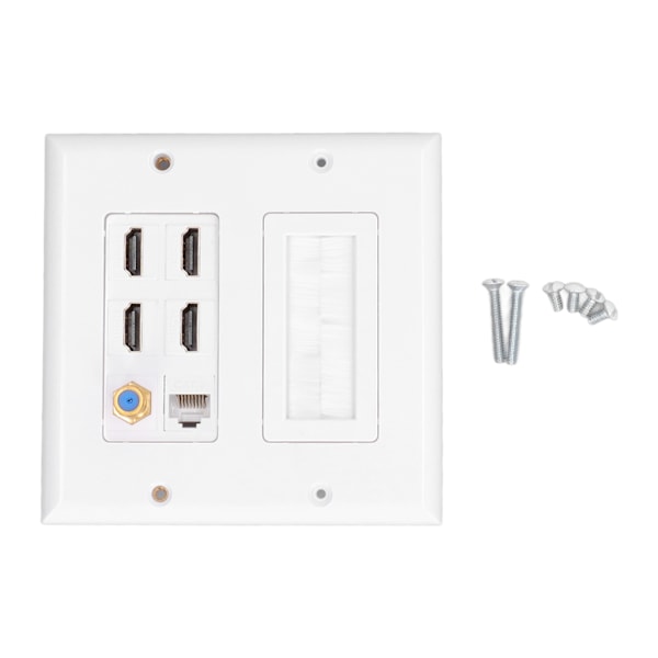 6 Port Veggplate 4 HD Multimedia Interface 1 Cat 6 Koaksial 1 TV F Hode Jack Uttak Monteringsfrontplate