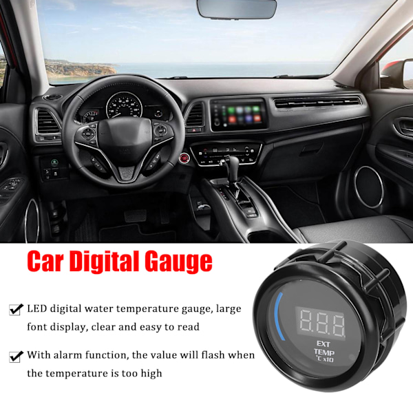 52mm Avgastemperaturmätare Digital Bil Ext Temp Mätare LED-Display EGT (40-120)℃x10 med Sensor Alarmfunktion för Bil Lastbil Motorcykel