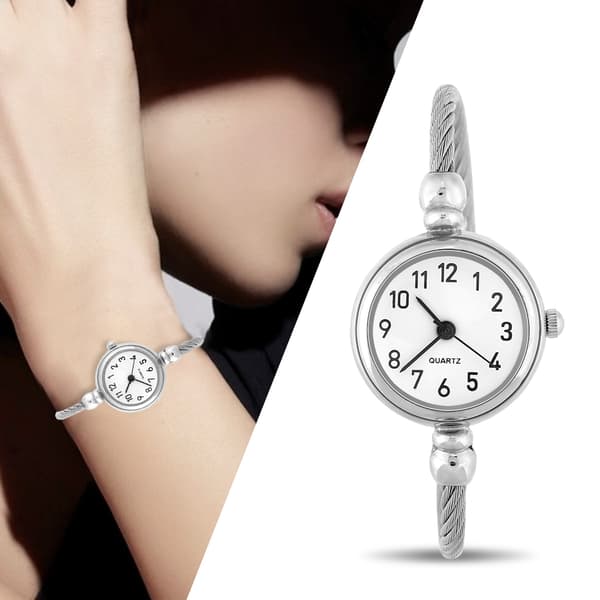 Analog Rund Kvarts Legering Rem Öppet Armbandsur (Arabiska Siffror Vit Urtavla)