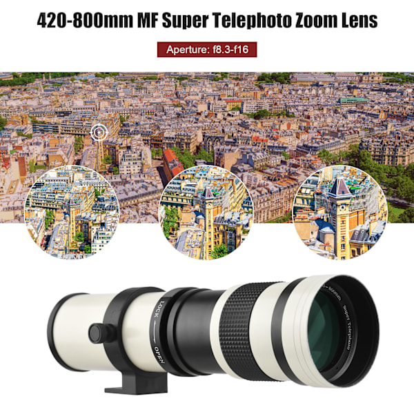 Kamera Super Telefoto Objektiv T-Mount Adapter Ring Kit Manuell Fokus Super Zoom Objektiv med 1/4 Skruehull for EF Mount 80D 77D 70D 60D