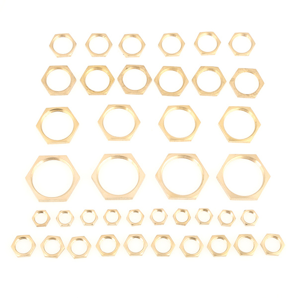 40 stk. G1/8 G1/4 G3/8 G1/2 G3/4 G1 Gjenge Rørfittings Messing Sekskant Låsemuttere Tynn Mutter