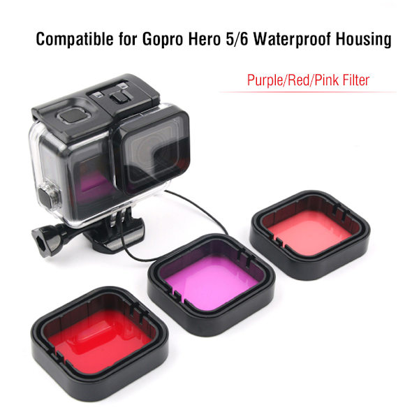 3 kpl Punainen Pinkki Violetti Vedenalainen Sukellussuodatinsetti Gopro Hero 5 / 6 -kameralle