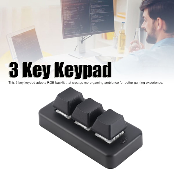 3 Tangenters Knappsats RGB Bakgrundsbelyst 3 Tangenter USB-gränssnitt Mini Mekanisk Programmerbar Plug and Play Macro Knappsats för Dator Svart