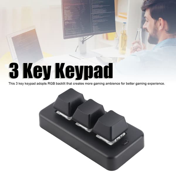 3-tasters tastatur RGB baggrundsbelyst 3 taster USB-interface Mini mekanisk programmerbar Plug and Play Macro-tastatur til computer sort