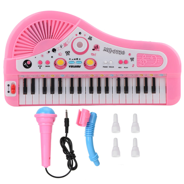 37 tangentbord elektriskt pianoinstrument med mikrofon Utbildningsleksak för barn (rosa)