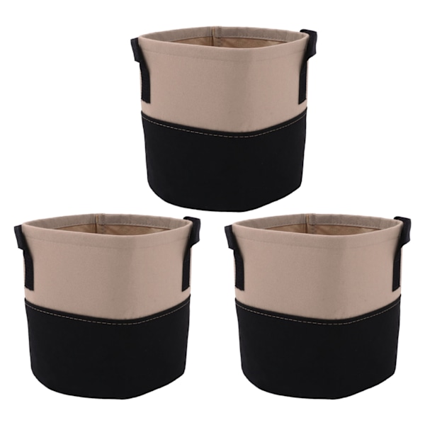 3 stk. Plantepose af non-woven stof, tofarvet, 3 gallon, plantepose til havearbejde udendørs, beige og sort med håndtag