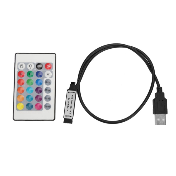 5-24V 24 Näppäimen RGB LED-valonauhan langaton kaukosäädin USB 6A Lampun tehoste IR-ohjain (0,5 m)