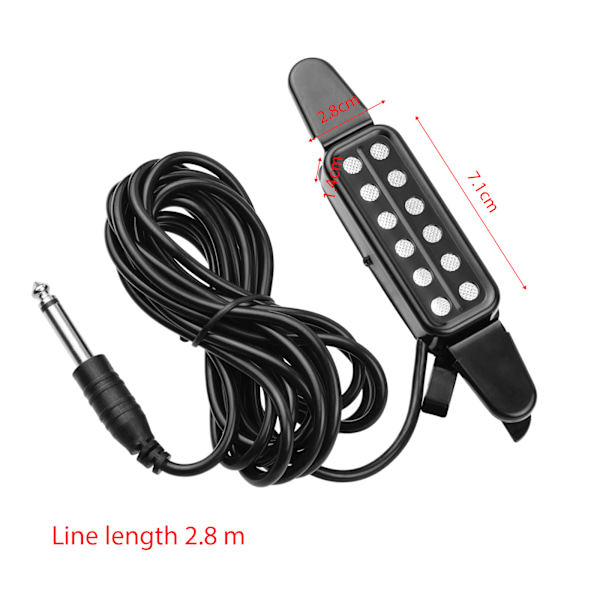 Akustisk Gitarr Pickup Clip-on Gitarr Pickup Transducer Instrument Pickup med 1/4 Tums Kontakt 2,9 Meters Kabel
