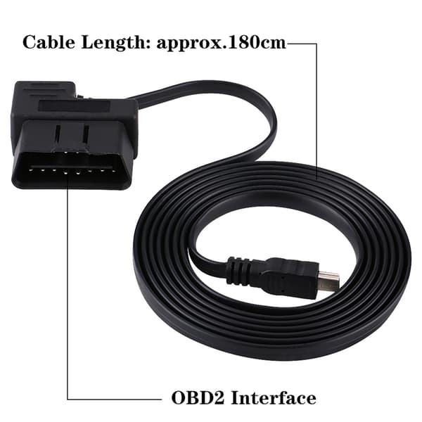 180 cm bil OBDII OBD2 EOBD 16-pin diagnostisk forlengelsesadapter til Mini USB-kabel
