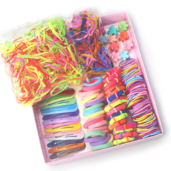 Huvudbonader set flicka elastiska hårrep Färg metall hårnål presentförpackning för barn