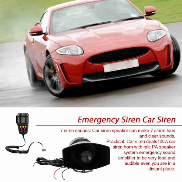 Alarm Horn Högtalare 7 Siren Ljud 12V 100W Bilalarm Horn Siren PA Högtalare Mic System 200dB